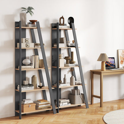 Dreamade 4 Tier/ 5-Tier Narrow Wooden Vertical Trapezoidal Bookcase