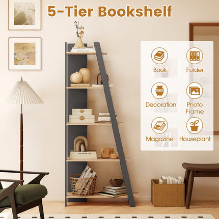Dreamade 4 Tier/ 5-Tier Narrow Wooden Vertical Trapezoidal Bookcase