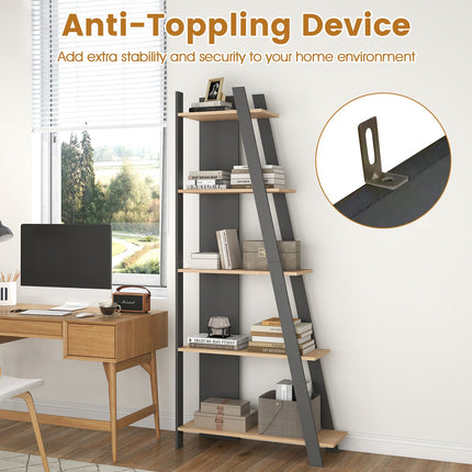 Dreamade 4 Tier/ 5-Tier Narrow Wooden Vertical Trapezoidal Bookcase