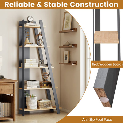 Dreamade 4 Tier/ 5-Tier Narrow Wooden Vertical Trapezoidal Bookcase