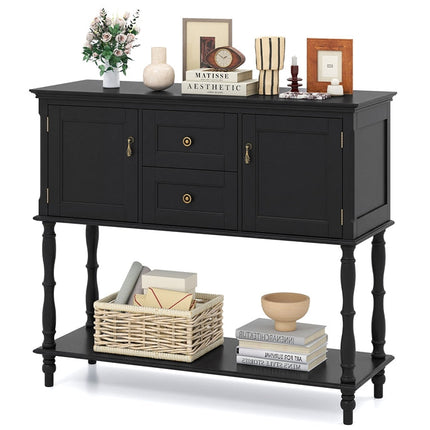 Dreamade Console Table with 2 Drawers & 2 Door Cabinets | Narrow Sofa Stand Behind Couch Table with Open Storage Shelf for Living Room