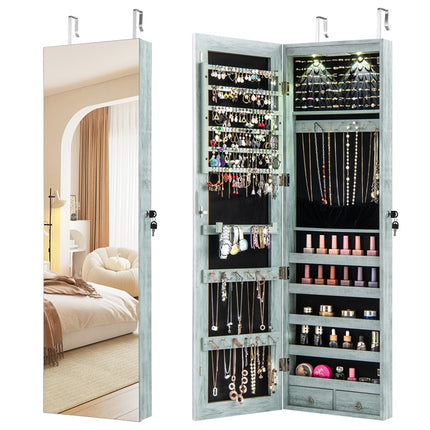 DREAMADE Jewelry Armoire Over The Door Mirror Jewelry Cabinet