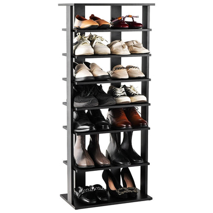 Dreamade 7-Tier Wooden Shoe Rack, Double Row Shoe Organizer for 14 Pairs, Customizable Height