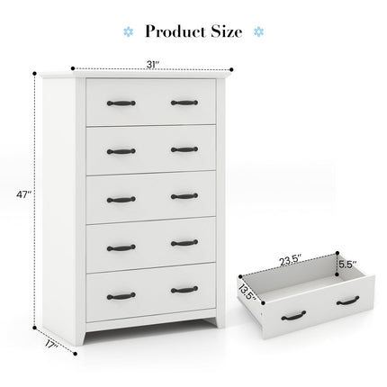 Dreamade 5 Drawer Dresser Chest of Drawers - Vertical Dresser with 5 Pull-Out Drawers for Bedroom, Living Room, Entryway