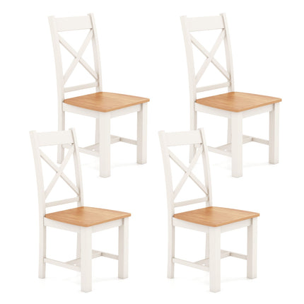 Dreamade Wooden Dining Chairs Set, Farmhouse Kitchen Chairs with High Cross Back, Rubber Wood Frame