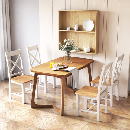 Dreamade Wooden Dining Chairs Set, Farmhouse Kitchen Chairs with High Cross Back, Rubber Wood Frame