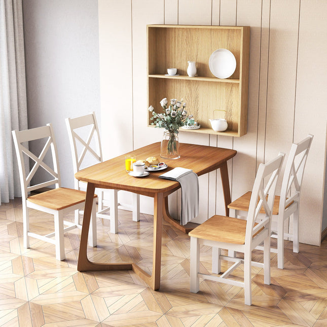 Dreamade Wooden Dining Chairs Set, Farmhouse Kitchen Chairs with High Cross Back, Rubber Wood Frame