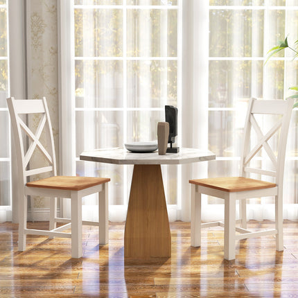 Dreamade Wooden Dining Chairs Set, Farmhouse Kitchen Chairs with High Cross Back, Rubber Wood Frame