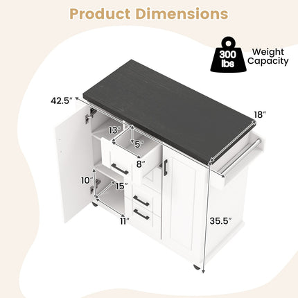 Dreamade Kitchen Island with Storage, Rolling Kitchen Island Cart w/ 4 Drawers
