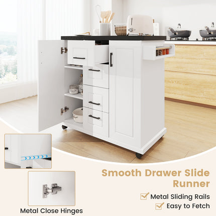 Dreamade Kitchen Island with Storage, Rolling Kitchen Island Cart w/ 4 Drawers