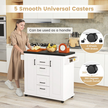 Dreamade Kitchen Island with Storage, Rolling Kitchen Island Cart w/ 4 Drawers