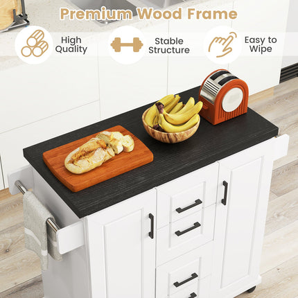 Dreamade Kitchen Island with Storage, Rolling Kitchen Island Cart w/ 4 Drawers