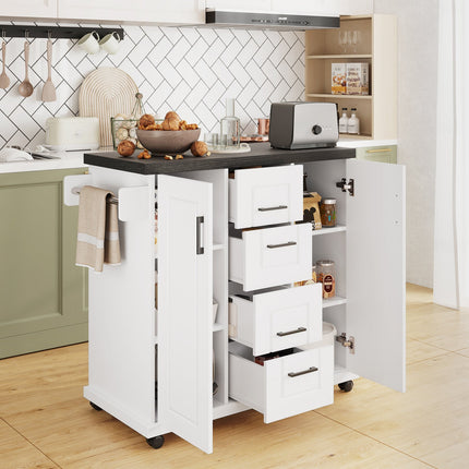 Dreamade Kitchen Island with Storage, Rolling Kitchen Island Cart w/ 4 Drawers