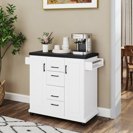Dreamade Kitchen Island with Storage, Rolling Kitchen Island Cart w/ 4 Drawers