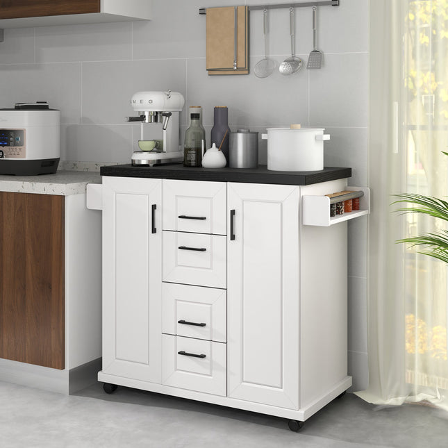 Dreamade Kitchen Island with Storage, Rolling Kitchen Island Cart w/ 4 Drawers