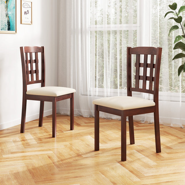 Dreamade Wooden Dining Chair, Linen Fabric Padded Kitchen Chairs