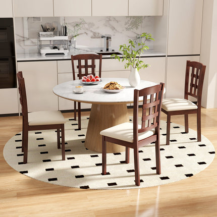 Dreamade Wooden Dining Chair, Linen Fabric Padded Kitchen Chairs