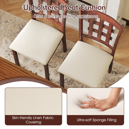 Dreamade Wooden Dining Chair, Linen Fabric Padded Kitchen Chairs