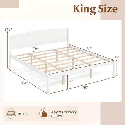 Dreamade Wooden Bed Frame with Curved Headboard, Wood Slat Support | Farmhouse Platform Bed w/Heavy Duty Mattress Foundation