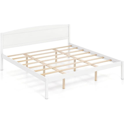 Dreamade Wooden Bed Frame with Curved Headboard, Wood Slat Support | Farmhouse Platform Bed w/Heavy Duty Mattress Foundation