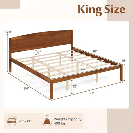 Dreamade Wooden Bed Frame with Curved Headboard, Wood Slat Support | Farmhouse Platform Bed w/Heavy Duty Mattress Foundation