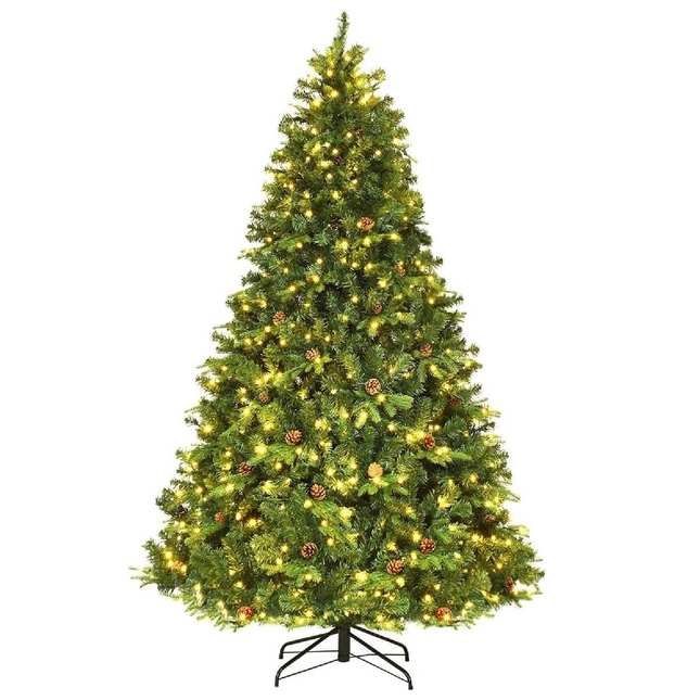 7.5FT Artificial Christmas Tree Pre-Lit Spruce Hinged Tree