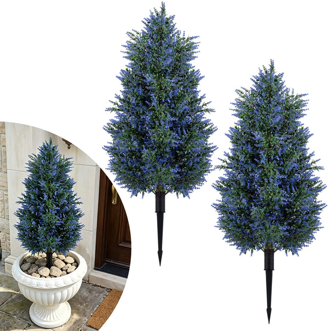 Dreamade 2 Pack Artificial Lavender/Cypress Topiary Trees with Ground Spikes