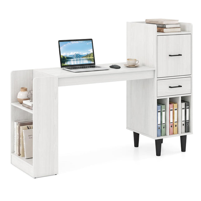 Dreamade Modern Computer Desk with Side Storage Shelves