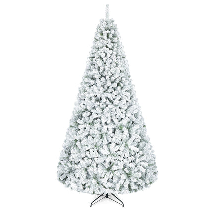 Dreamade 6FT/9FT Artificial Christmas Tree Unlit Flocked Xmas Tree with Full Branch Tips & Folding Metal Stand