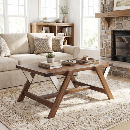 Dreamade 35.5" Farmhouse Coffee Table with Decorative Nailhead Accents & Robust Frame