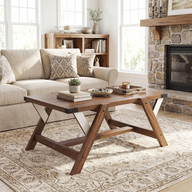 Dreamade 35.5" Farmhouse Coffee Table with Decorative Nailhead Accents & Robust Frame