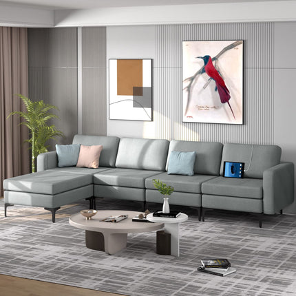 Dreamade 4 Seat Convertible Sofa Couch with USB Ports Socket