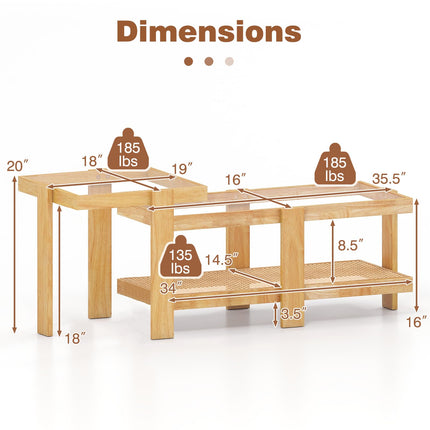 Dreamade Nesting Coffee Table Set of 2 with Tempered Glass Top & Solid Rubber Wood Frame