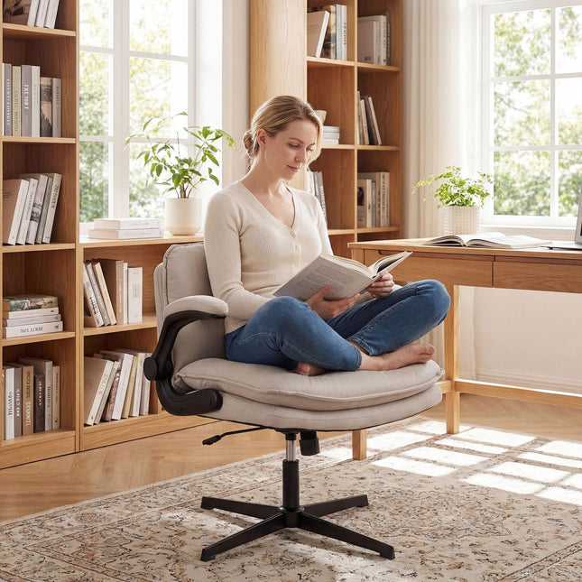 Dreamade Ergonomic Cross Legged Office Desk Chair w/Wide Thick Padded Seat