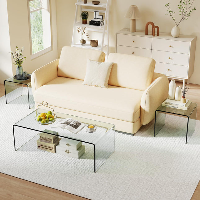 Dreamade Tempered Glass Coffee Table Set of 3 with Round Edges No Assembly Needed
