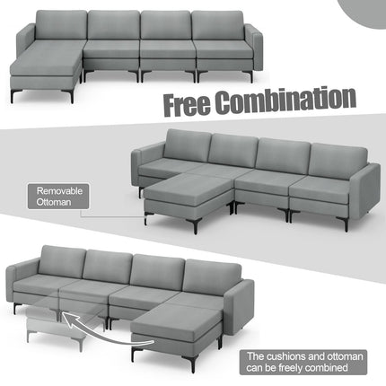Dreamade 4 Seat Convertible Sofa Couch with USB Ports Socket