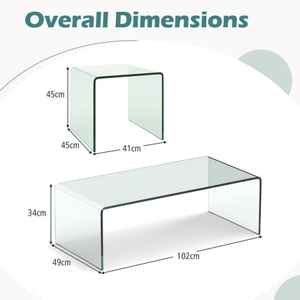Dreamade Tempered Glass Coffee Table Set of 3 with Round Edges No Assembly Needed