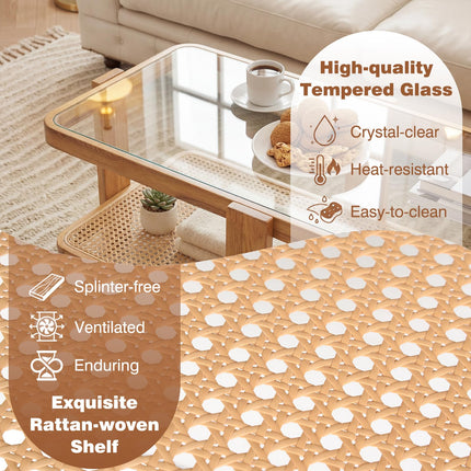 Dreamade Nesting Coffee Table Set of 2 with Tempered Glass Top & Solid Rubber Wood Frame