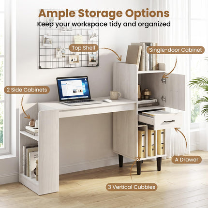 Dreamade Modern Computer Desk with Side Storage Shelves