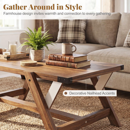 Dreamade 35.5" Farmhouse Coffee Table with Decorative Nailhead Accents & Robust Frame