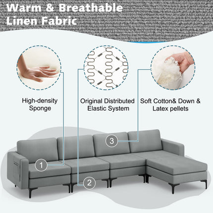 Dreamade 4 Seat Convertible Sofa Couch with USB Ports Socket
