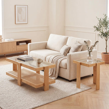 Dreamade Nesting Coffee Table Set of 2 with Tempered Glass Top & Solid Rubber Wood Frame