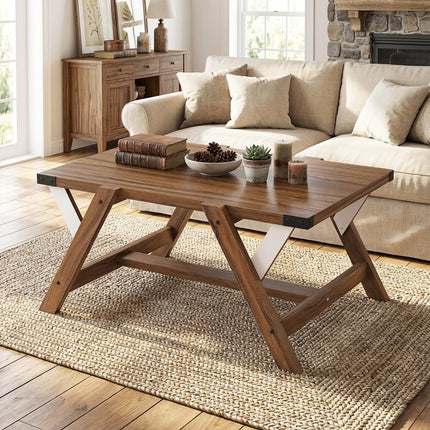 Dreamade 35.5" Farmhouse Coffee Table with Decorative Nailhead Accents & Robust Frame