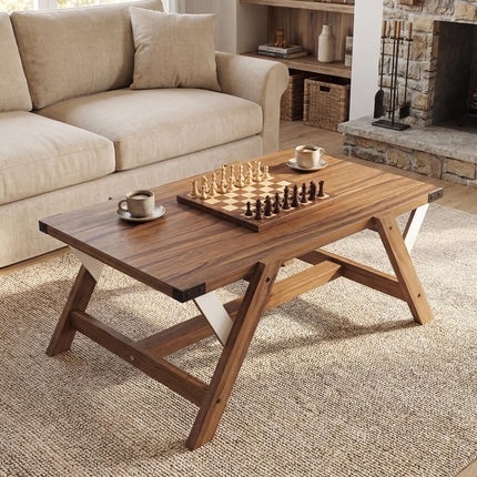 Dreamade 35.5" Farmhouse Coffee Table with Decorative Nailhead Accents & Robust Frame
