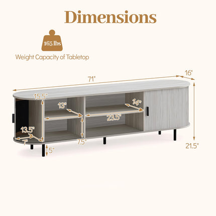 Dreamade Fluted TV Stand for 80" TVs with Fluted Sliding Doors & Open Shelves