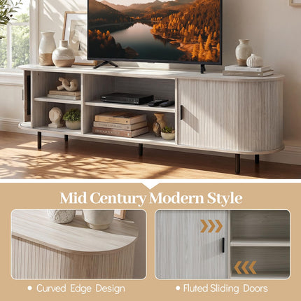 Dreamade Fluted TV Stand for 80" TVs with Fluted Sliding Doors & Open Shelves