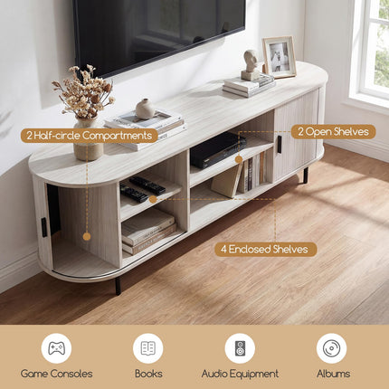 Dreamade Fluted TV Stand for 80" TVs with Fluted Sliding Doors & Open Shelves