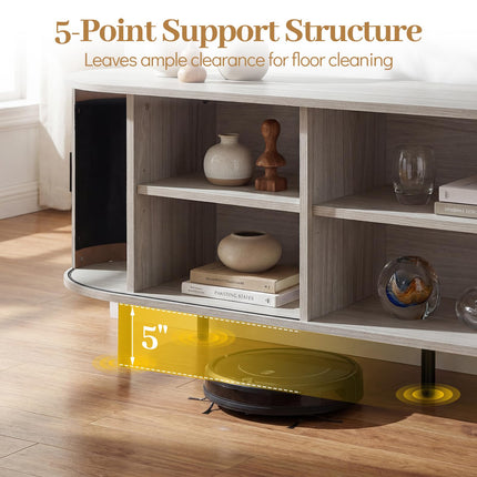 Dreamade Fluted TV Stand for 80" TVs with Fluted Sliding Doors & Open Shelves