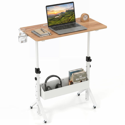 Dreamade 31.5 Small Mobile Standing Desk with Wheels & Storage Basket & Tablet Slot