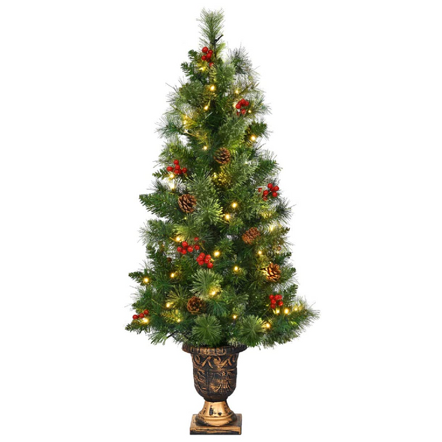 4 FT Christmas Tree Pre-Lit Tabletop Artificial Entrance Tree with 60 Led Lights